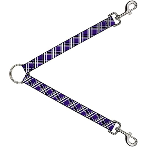 Dog Leash Splitter Plaid X2 Purple Gray White Black 1 Foot Long 1 Inch Wide