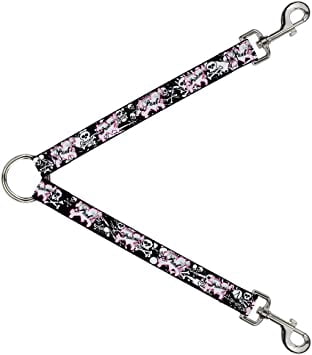 Dog Leash Splitter Punk Princess Heart Cross Bones Skulls Splatter Black White 1 Foot Long 1 Inch Wide