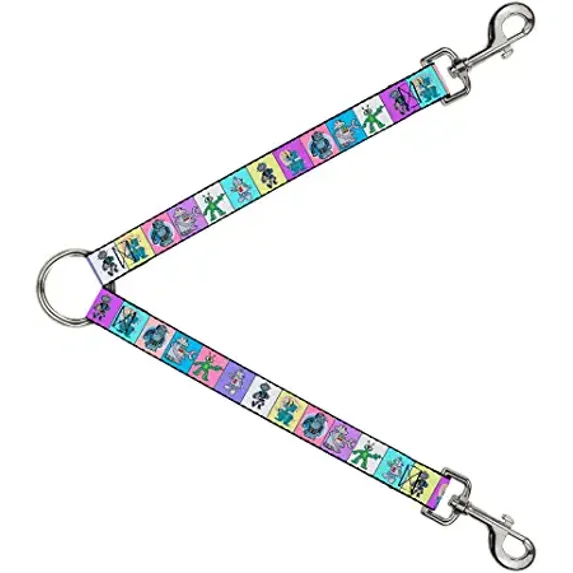Dog Leash Splitter Robots Pastel Blocks 1 Foot Long 1 Inch Wide