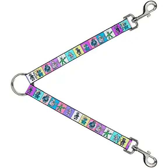 Dog Leash Splitter Robots Pastel Blocks 1 Foot Long 1 Inch Wide