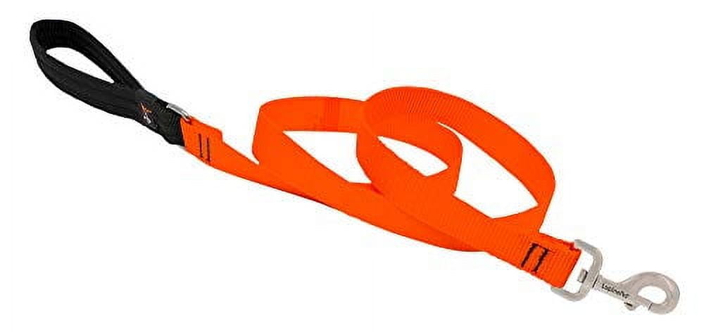 Dog Leash by Lupine in 1" Wide Blaze Orange 6-Foot Long with Padded Handle
