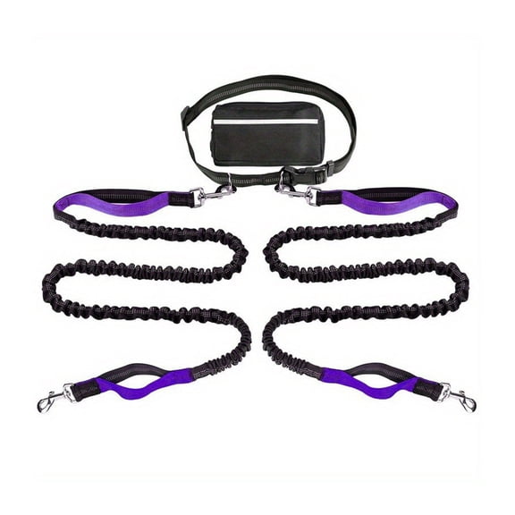 Dog Leash with Waist Bag Reflective Retractable Leash for Two Dogs Hands-Free Running Leash with Padded Handles Night Safety Walking Gear