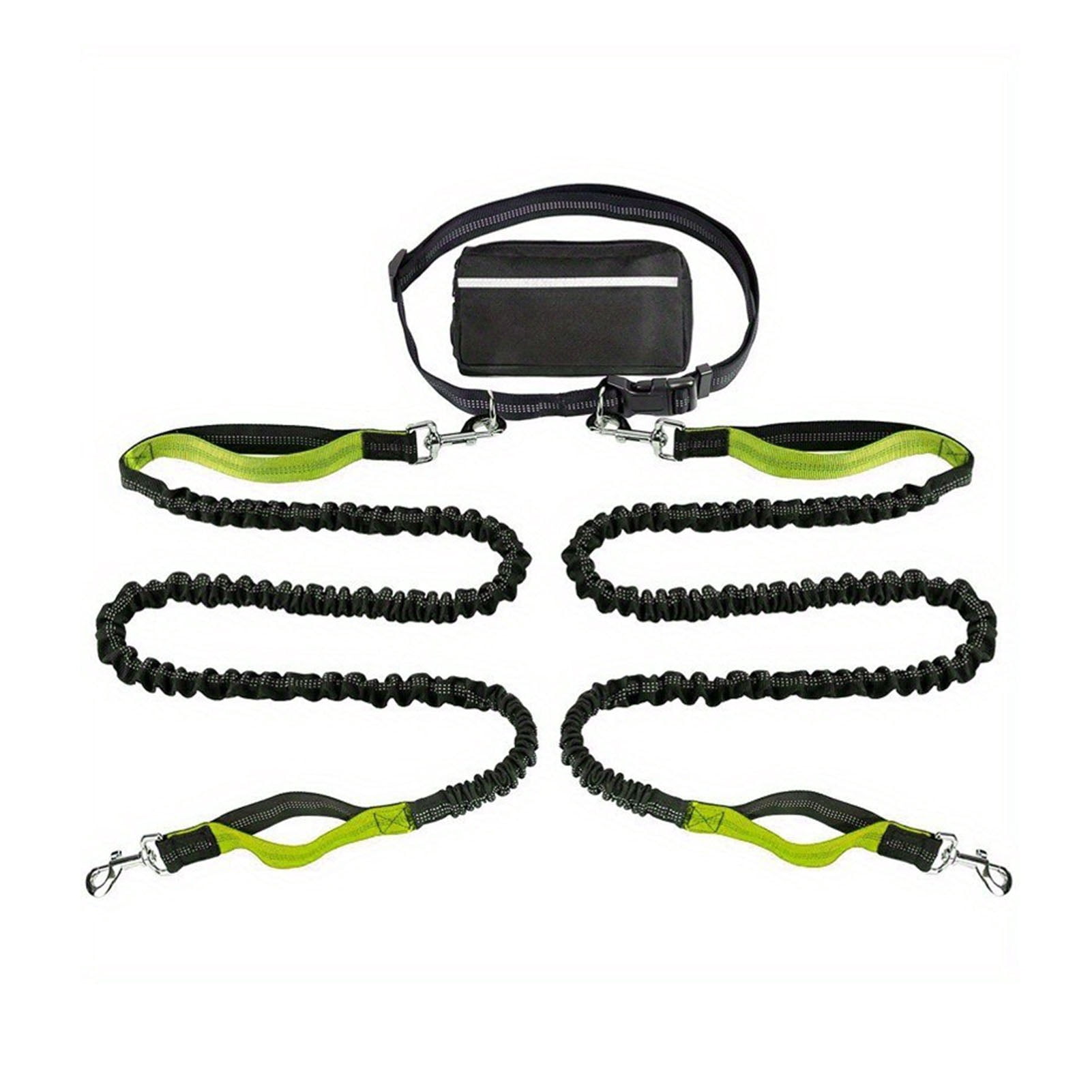 Dog Leash with Waist Bag Reflective Retractable Leash for Two Dogs Hands-Free Running Leash with Padded Handles Night Safety Walking Gear