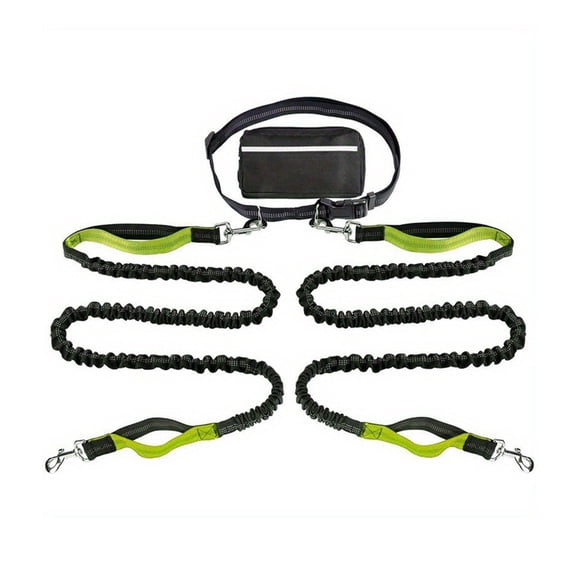 Dog Leash with Waist Bag Reflective Retractable Leash for Two Dogs Hands-Free Running Leash with Padded Handles Night Safety Walking Gear