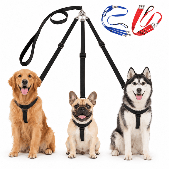 Dog Leashes 3 Way Adjustable Dog Lead, Nylon Multi Dog Leash with 360 Degree Swivel Clip and Comfortable Handle for Walking