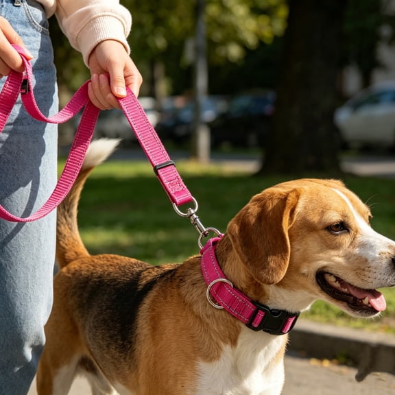 Dog Leashes for Large Medium Small Dogs Reflective Dog Leash and Collar with Padded Handle Adjustable Heavy-Duty Polyester Webbing for Night Safety Walking Training and Outdoor Adventures