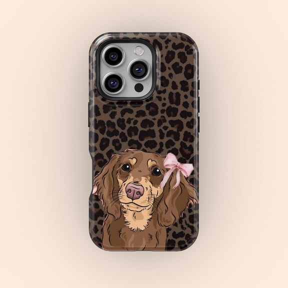 Dog Leopard Print Tough Case for Apple iPhone, Dual-Layer Polycarbonate TPU Protective Phone Cover