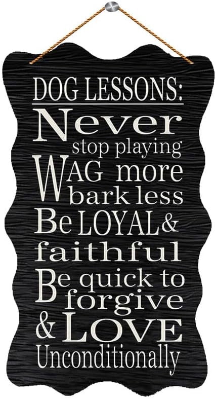 Dog Lessons Wooden Door Sign - 12 x 8 Inch Hanging Decoration, Home ...