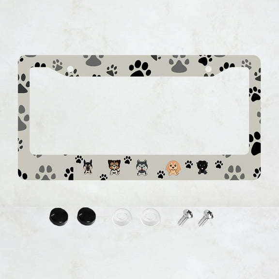 Dog License Plate Frame Paw Print License Plate Frame Aluminum Metal Paw Print Car Accessories Fits Standard Us Vehicles 12.3" x 6.3"