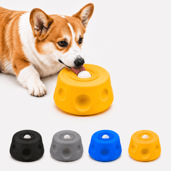 Dog Lick Bowl with Rolling Ball, Interactive Slow Feeder Bowl for Dogs, Lick Ball Bowl to Slow Pet Eating, Fun Rolling Ball Dog Bowl to Promote Gradual Eating (Yellow - 1pc)