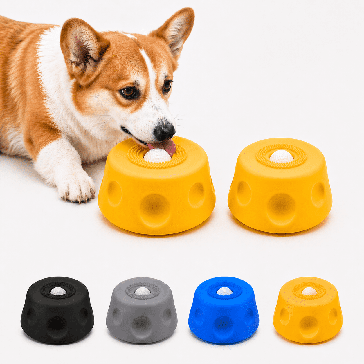 Dog Lick Bowl with Rolling Ball, Interactive Slow Feeder Bowl for Dogs, Lick Ball Bowl to Slow Pet Eating, Fun Rolling Ball Dog Bowl to Promote Gradual Eating (Yellow - 2pc)