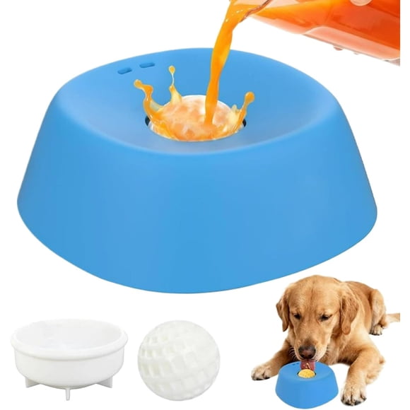 Dog Lick Bowl,Slow Feeder Dog Bowls,Dog Liquid Lick Bowl, Slow Feeder Lick Treater for Dogs, Anti-Slip Entertained Ball-in Bone Broth Dog Licking Bowls, Anxiety-Relief Feeding Solution(Blue)