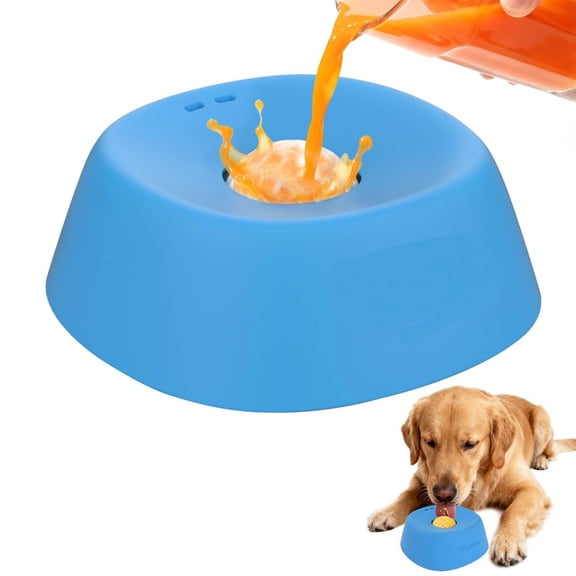 Dog Lick Bowl Slow Feeder, Interactive Dog Cat Enrichment Toy with Treat Dispenser Non Slip Base Anxiety Relief Licking Bowl for Puppy Kitten Mental Stimulation Blue