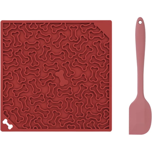 Dog Lick Mat for Feeding, Licking and Slow Eating, Bone Shape, with Scraper, Machine Washable, Anti-Slip