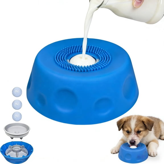 Dog Lick & Roll Bowl, Slow Feeder with Rolling Ball, Anti-Slip Interactive Lick Toy for Dogs & Cats, Wet Food Water Treats