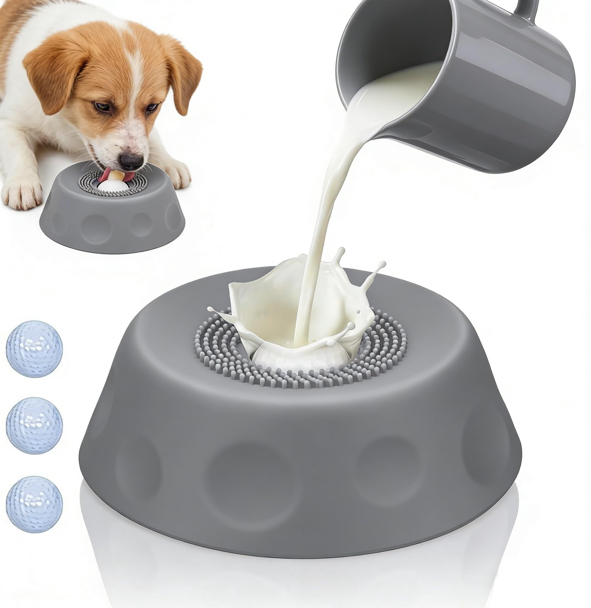 Dog Lick & Roll Bowl, Slow Feeder with Rolling Ball, Anti-Slip Interactive Lick Toy for Dogs & Cats, Wet Food Water Treats