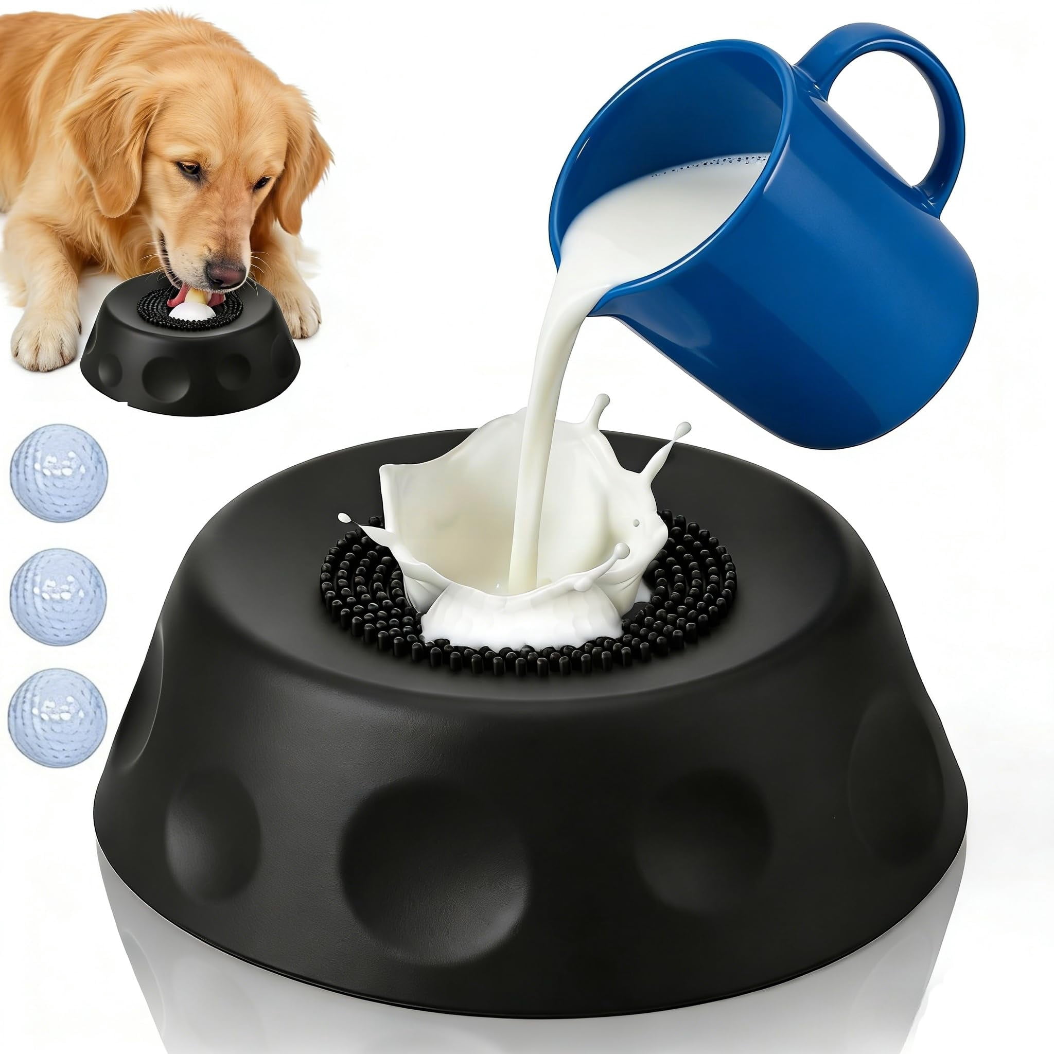 Dog Lick & Roll Bowl, Slow Feeder with Rolling Ball, Anti-Slip Interactive Lick Toy for Dogs & Cats, Wet Food Water Treats