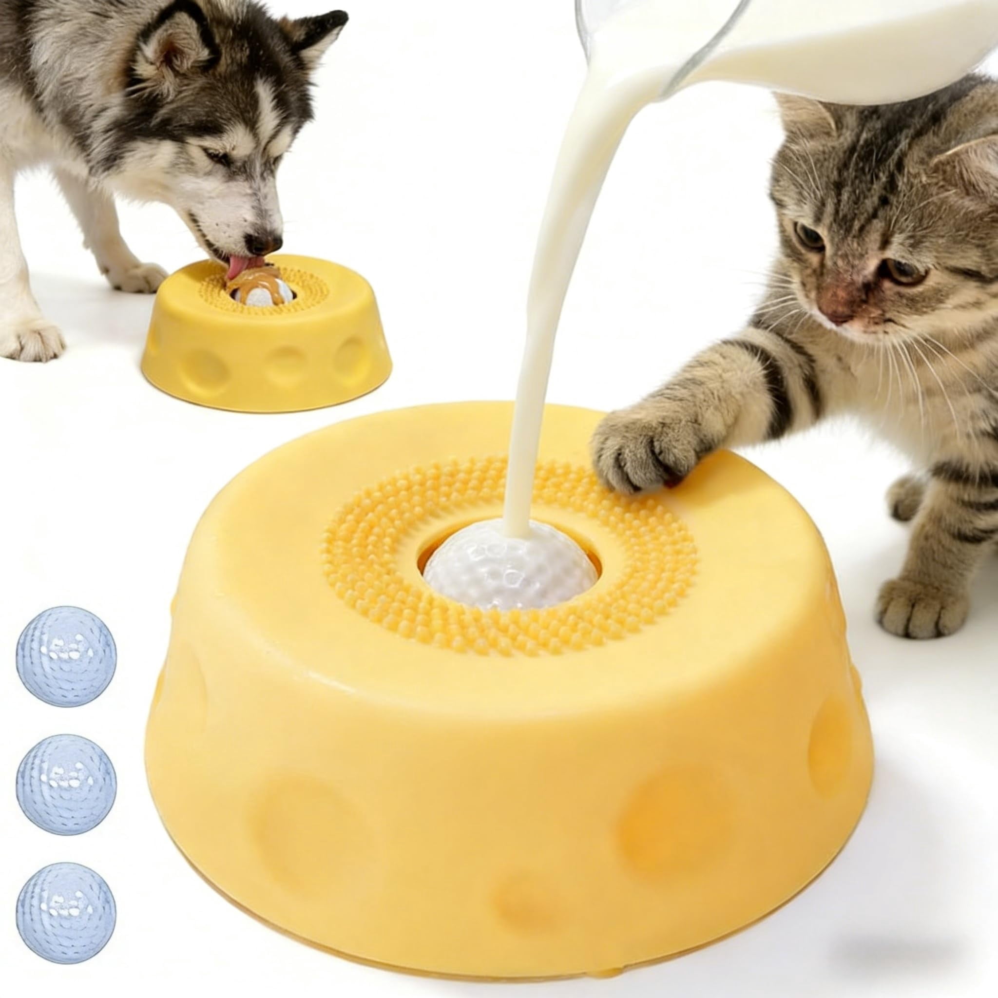 Dog Lick & Roll Bowl, Slow Feeder with Rolling Ball, Anti-Slip Interactive Lick Toy for Dogs & Cats, Wet Food Water Treats