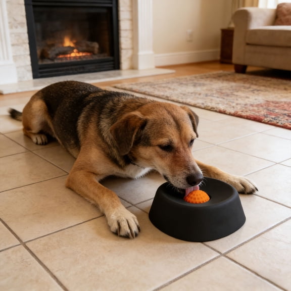 Dog Lick Sphere Slow Feeder Bowl, Interactive Dog Lick Toy with Floating Ball System, Anxiety Relief Treat Dispenser Non Slip Pet Enrichment Toy for Dogs Cats Mental Stimulation Black