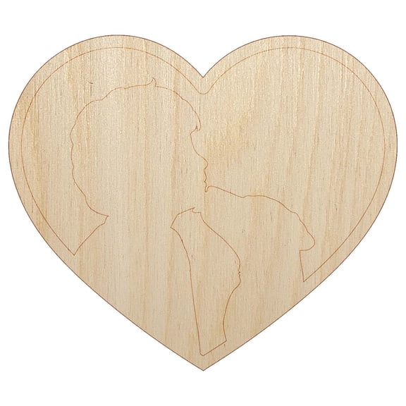 Dog Licking Boy's Face Heart Love Wood Shape Unfinished Piece Cutout Craft DIY Projects - 6.25 Inch Size - 1/8 Inch Thick