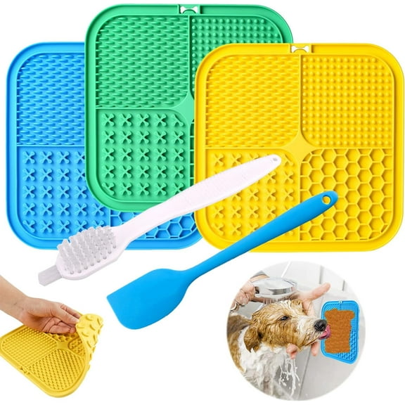 SUWU Silicone Pet Licking Mat, 3 Pcs Slow Feeder Lick Pad with Suction for Dogs and Cats Grooming, Bathing