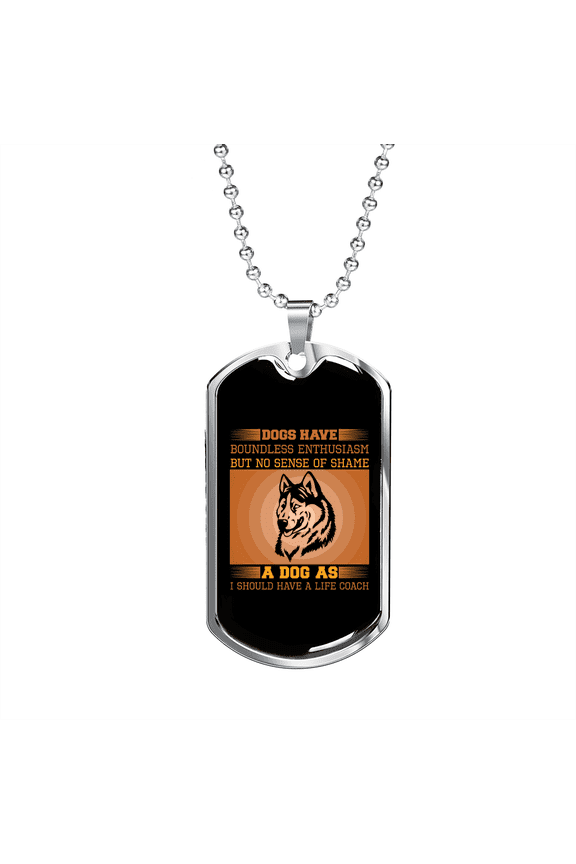 Dog Life Coach Head Dog Tag Necklace Stainless Steel 24" Chain Silver Tone or Gold Tone