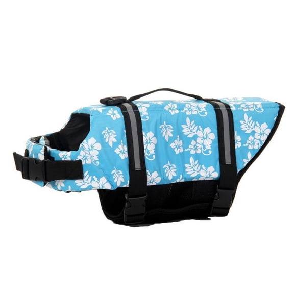 Dog Life Jacket Adjustable Life Preserver for Dog Pet Life Saver with Good Buoyancy & Rescue Handle Blue Flowe