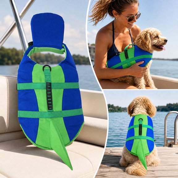 Dog Life Jacket, Adjustable Pet Flotation Vest with Rescue Handle D Ring, Swimming Safety for Small Medium Large Dogs, Blue