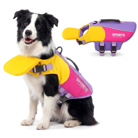 Dog Life Jacket with Chin Float, Dog Life Vest with Chin Float, High Buoyancy Pet Swim Vest with Rescue Handle, Reflective Straps, Adjustable Fit for Boating, Swimming, Surfing, Pool, Beach