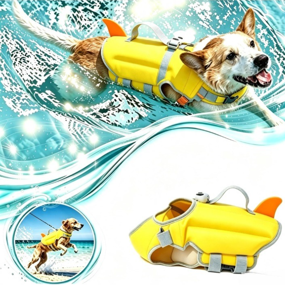 Dog Life Jacket with Chin Float (Duck Yellow) | High Buoyancy Dog Swimming Vest with Rescue Handle & Reflective Stripes, Adjustable, Tear Resistant for Small and Large Dogs