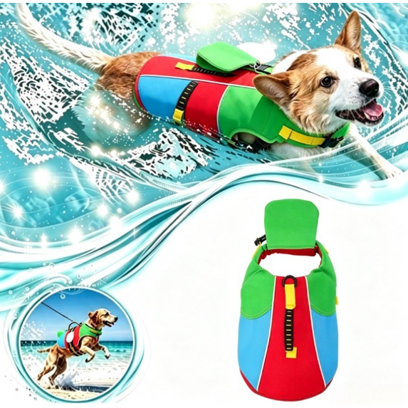 Dog Life Jacket with Chin Float (Red) | High Buoyancy Dog Swimming Vest with Rescue Handle & Reflective Stripes, Adjustable, Tear Resistant for Small and Large Dogs