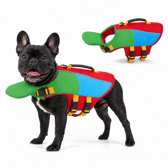 Dog Life Jacket with Chin Float, Reflective Adjustable Dog Life Vest with Front Float Support, High Buoyancy Pet Swim Vest with Rescue Handle and Leash Ring