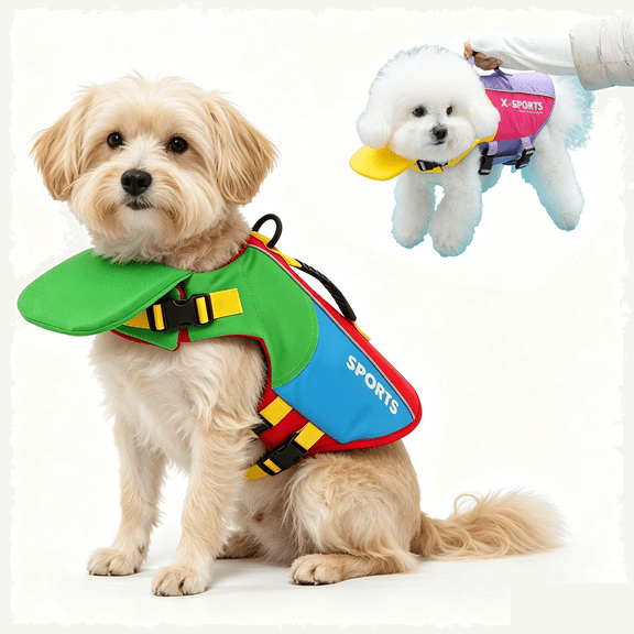Dog Life Jacket with Chin Float, Reflective Safety Dog Vest Equipped with Rescue Handle & D‑Ring, Pet Flotation Vest for Boating, Pool & Lake, for Small to Large Dog Breeds