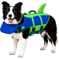 thumbnail image 1 of Dog Life Jacket with Chin Float, Shark Vest for Swimming, Rescue Handle.Pet Buoyancy Aid, Neck Support, Adjustable Straps, Quick-Release Buckles, Pool & Beach Use, Small to Large Dogs, 1 of 5