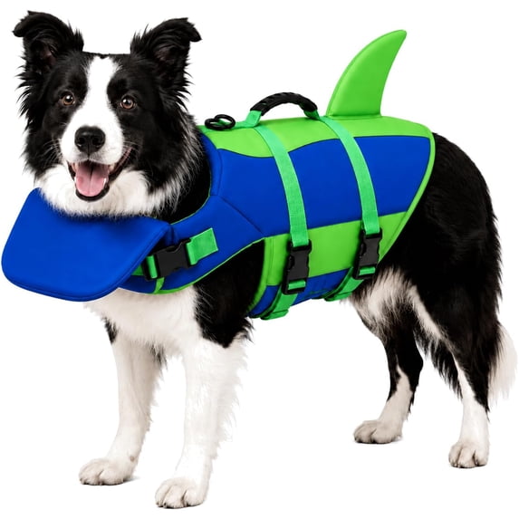 Dog Life Jacket with Chin Float, Shark Vest for Swimming, Rescue Handle.Pet Buoyancy Aid, Neck Support, Adjustable Straps, Quick-Release Buckles, Pool & Beach Use, Small to Large Dogs