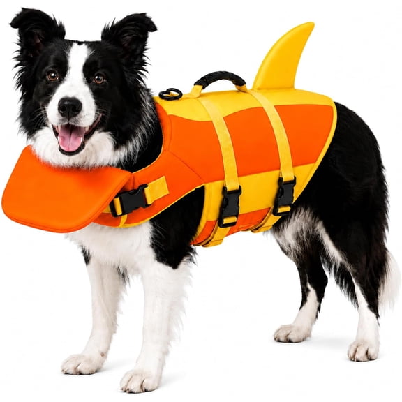Dog Life Jacket with Chin Float, Shark Vest for Swimming, Rescue Handle.Pet Buoyancy Aid, Neck Support, Adjustable Straps, Quick-Release Buckles, Pool & Beach Use, Small to Large Dogs