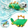thumbnail image 1 of Dog Life Jacket, Cute Green Dinosaur Dog Life Vest for Small Medium Dogs, Adjustable Pet Swimming Vest with Buoyancy Support, Puppy Floatation Jacket for Beach, Pool, Boating & Summer Water, 1 of 5