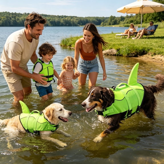 Dog Life Jacket Cute Shark Fin Pet Floatation Vest Adjustable Quick Release Buckle High Visibility Puppy Swimming Safety Vest for Small Medium Large Dogs Cats Beach Lake Pool Water Activities