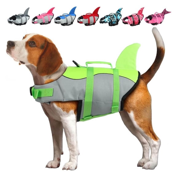 Dog Life Jacket Cute Shark Fin Pet Floatation Vest Adjustable Quick Release Buckle High Visibility Puppy Swimming Safety Vest for Small Medium Large Dogs Cats Beach Lake Pool Water Activities