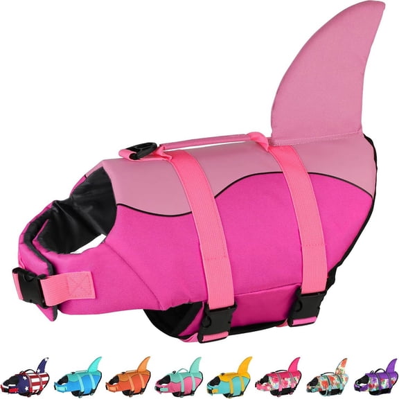 Dog Life Jacket Cute Shark Fin Pet Floatation Vest Adjustable Quick Release Buckle High Visibility Puppy Swimming Safety Vest for Small Medium Large Dogs Cats Beach Lake Pool Water Activities
