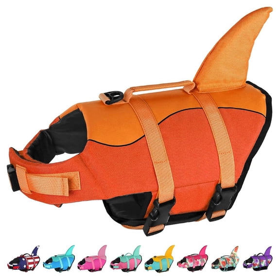 Dog Life Jacket Cute Shark Fin Pet Floatation Vest Adjustable Quick Release Buckle High Visibility Puppy Swimming Safety Vest for Small Medium Large Dogs Cats Beach Lake Pool Water Activities