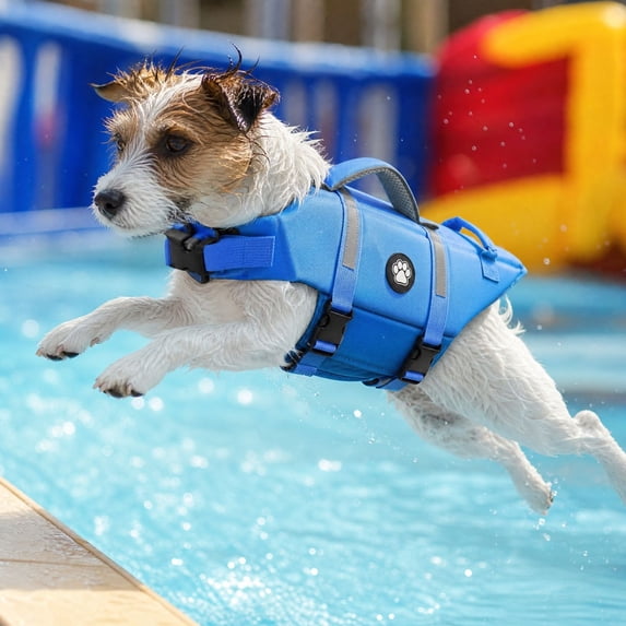 Dog Life Jacket, Dog Life Vest High Flotation, Adjustable High Buoyancy Pet Swimsuit Lifesaver for Small Medium and Large Dogs,Blue,M