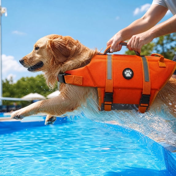 Dog Life Jacket, Dog Life Vest High Flotation, Adjustable High Buoyancy Pet Swimsuit Lifesaver for Small Medium and Large Dogs,Orange,XL