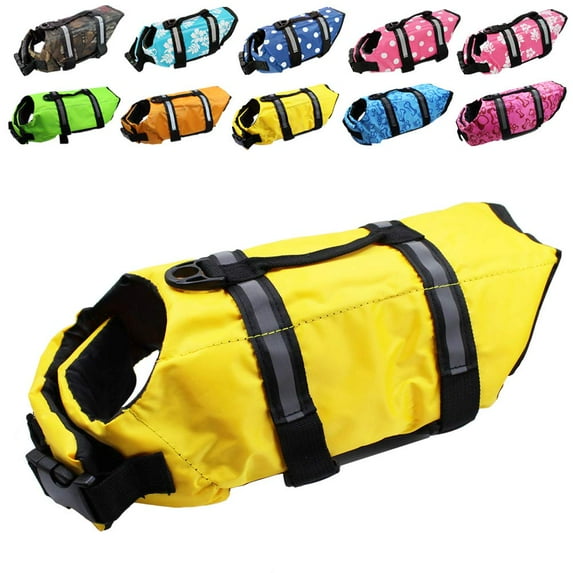 Dog Life Jacket Easy-Fit Adjustable Belt Pet Saver Swimming Safety Swimsuit Preserver with Reflective Stripes for Doggie