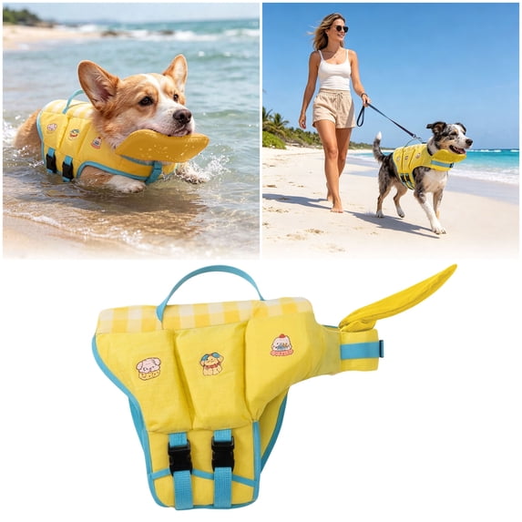 Dog Life Jacket Floatation Vest for Small to Medium Dogs Adjustable Neon Buoyant Safety Vest with Reflective Strips Comfortable Swimming Aid for Pool Beach Lake S