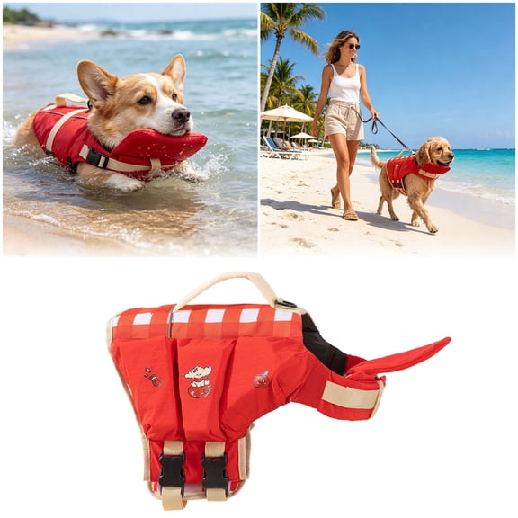 Dog Life Jacket Floatation Vest for Small to Medium Dogs Adjustable Neon Buoyant Safety Vest with Reflective Strips Comfortable Swimming Aid for Pool Beach Lake S
