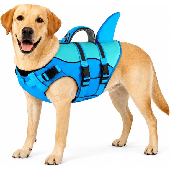 Dog Life Jacket, High Buoyancy Swim Vest with Rescue Handle (Blue, X-Large) | For swimming, boating, pool, and beach use; reflective, adjustable design for small, medium, and large dogs