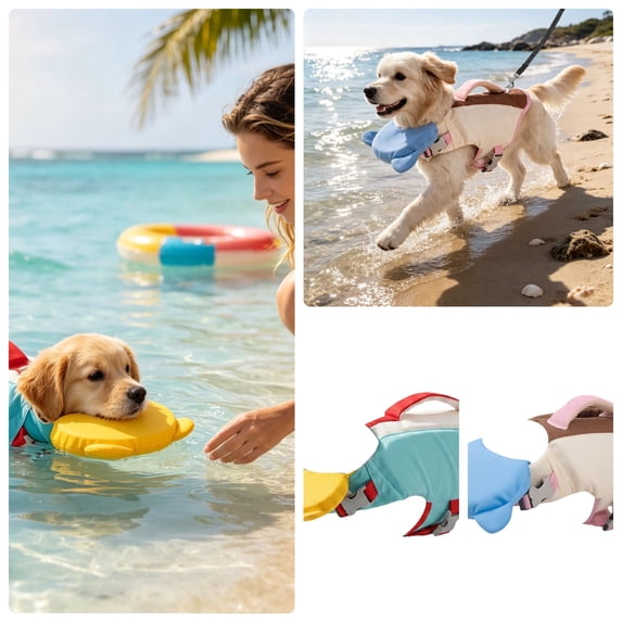 Dog Life Jacket High Flotation Puppy Safety Vest for Swimming Boating, Dog Swim Vest Reflective Water Vest Pet Life Preserver with Rescue Handle