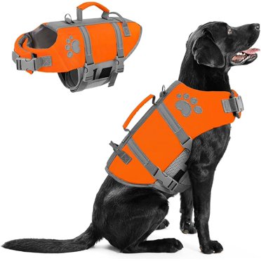 Dog Life Jacket – Adjustable Polyester Vest With Reflective Stripe, Rescue Handle & Leash Ring – For Swimming & Boating