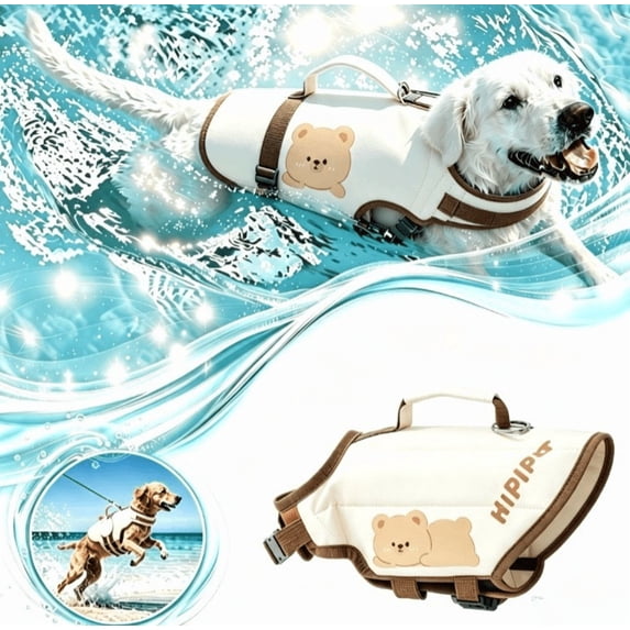 Dog Life Jacket, Orange Rabbit Dog Life Vest for Small Medium Dogs, Adjustable Pet Swimming Vest with Buoyancy Support, Puppy Floatation Jacket for Beach, Pool, Boating & Summer Water Activities